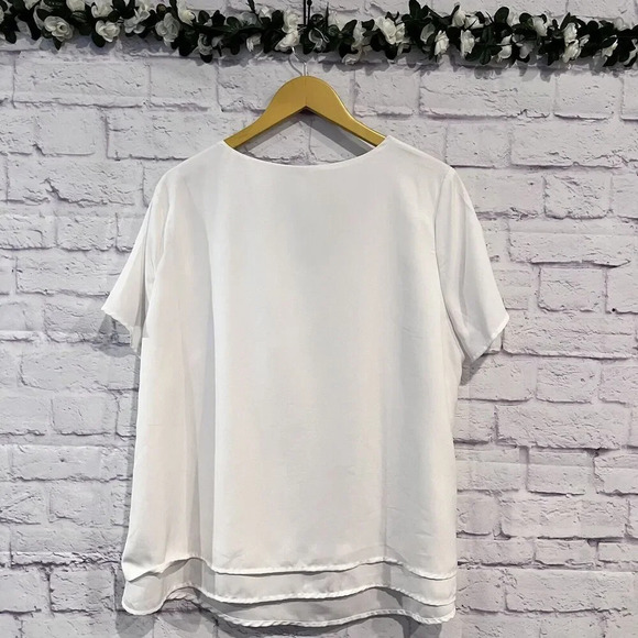 Alessa W Collection Layered V Neck Short Sleeve Blouse Size 14 Business Casual - Picture 2 of 10